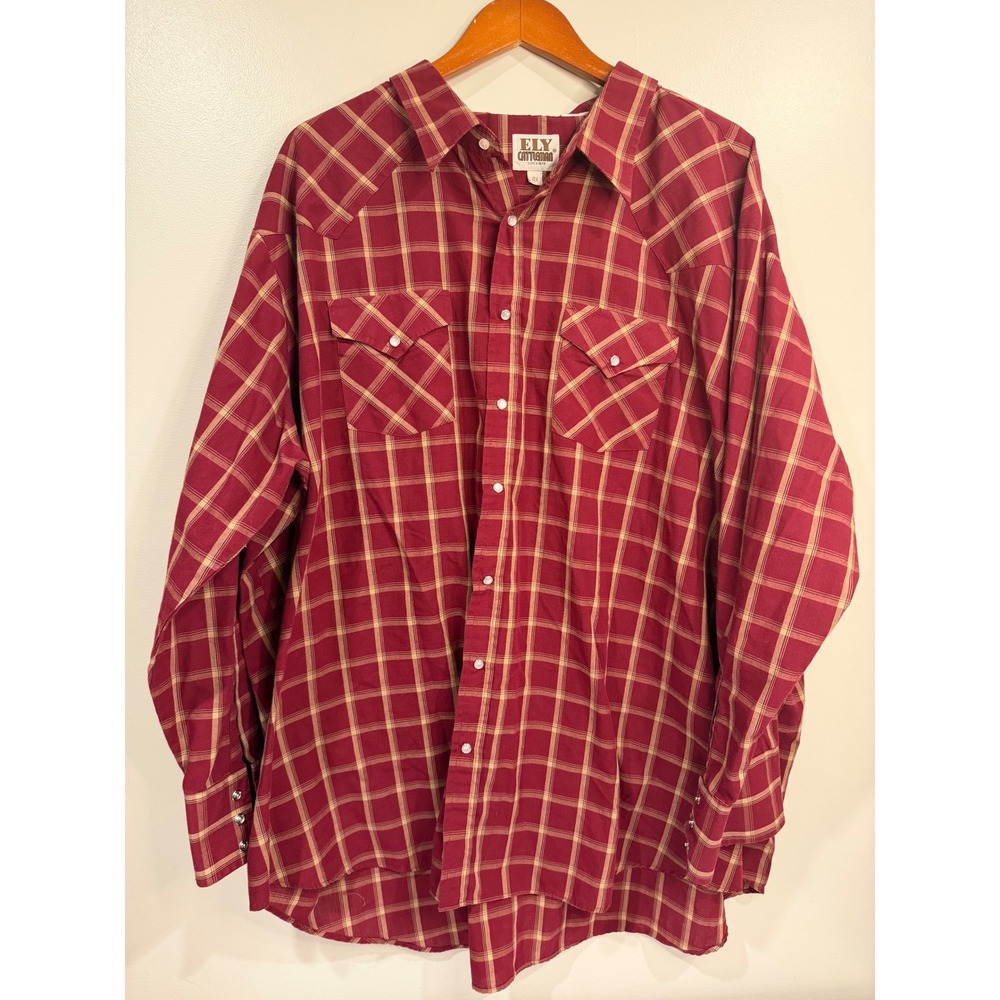 Ely Cattleman Mens Button Shirt 4XL Western Ranch Barn Country Rodeo Pearl Snap‎